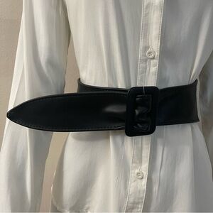 Black PU leather rectangle buckle wide belt